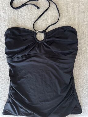 Michael Kors Black Bandeau Swimsuit with Ring Accent